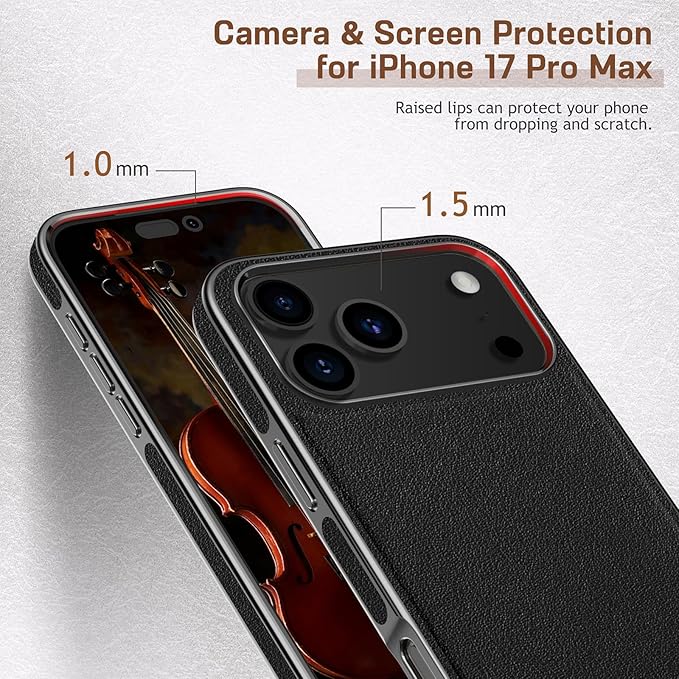 LOHASIC Compatible with MagSafe for iPhone 17 Pro Max Case, Classic Business Leather with Metal Trim Design, Rugged Grip Protective Magnetic Case for iPhone 17 ProMax 6.9" 2025 - Black