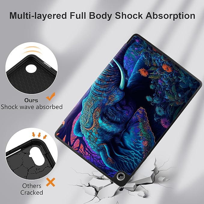 MEEgoodo Case for Samsung Galaxy Tab A9 Plus 11 inch Cover 2024 2023 with S Pen Holder, A9+ Smart Tablet Cases with Leather Trifold Stand+Soft TPU Back Shell+Smart Auto Wake/Sleep, Elephants