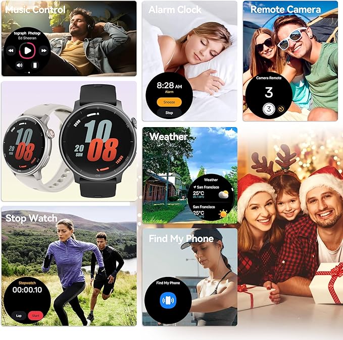 KPEP GPS Running Watches for Men Women, 1.43'' AMOLED/2 Straps/3ATM Waterproof Sports Watch, Compass, Barometer, Altimeter, 24/7 Stress/SpO2/Heart Rate Monitor, Sleep Tracker, Fitness Tracker, White