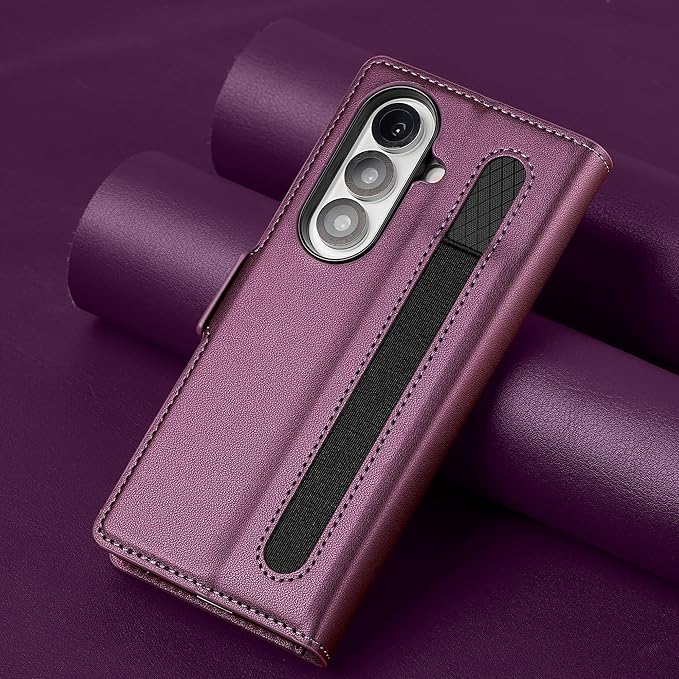 HXY Wallet Case for Samsung Galaxy Z Fold 7 with S Pen Holder, PU Leather Magnetic Flip Case for Men Women with Card Holder Kickstand Shockproof Protection Case for Galaxy Z Fold 7 2025 (Purple)