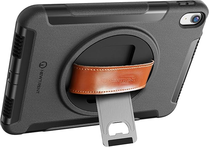 Original Rugged iPad Case for iPad 11 (A16) 11-inch (2025) & iPad 10th Gen 10.9-inch (2022) | 360° Rotating Kickstand, Genuine Leather Hand Strap, Built-in Screen Protector (Black)