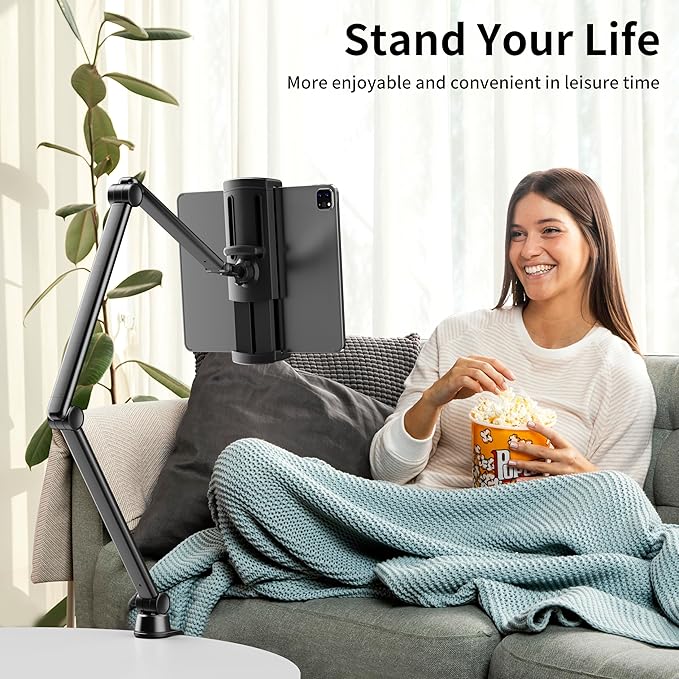 LULULOOK iPad Stand for Desk, Aluminum Alloy Arm Mount, Adjustable Holder Stand for iPad Pro 12.9/iPad mini Air, Samsung Galaxy, iPhone, Kindle, Portable Monitor Tablet 4.7"-13"(2 Clips)