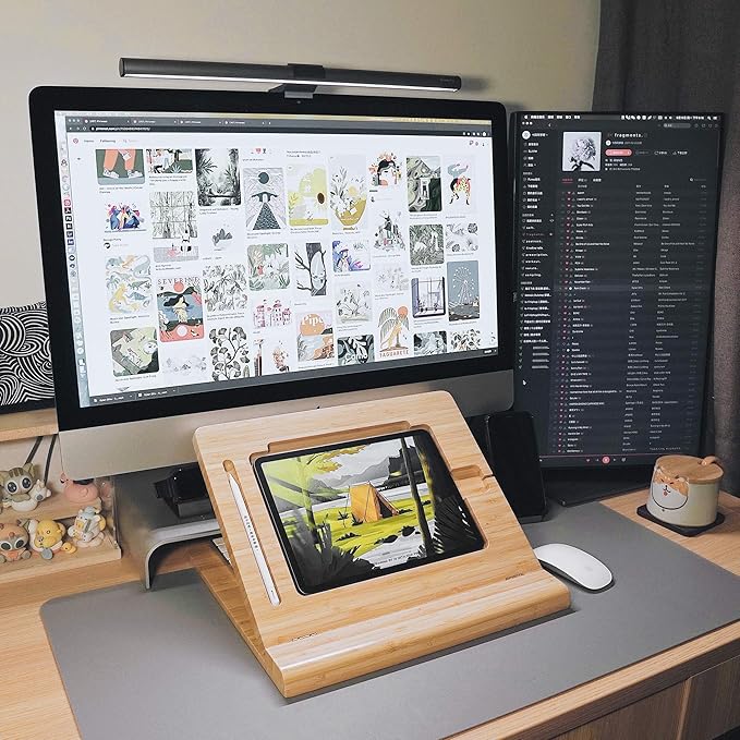 ELETIUO Tablet Desktop Stand Height Adjustable,Foldable Bamboo Drawing Ipad Holder,Multi-Angle Portable Stand Organizer,Compatible with 12.9 inch ipad pro 3rd/4th Gen
