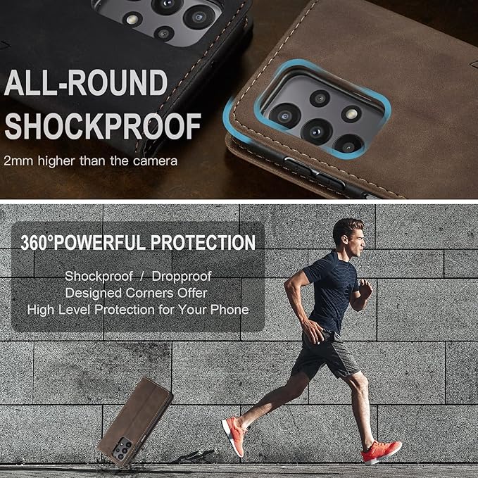 for Samsung Galaxy A23 5G/4G Case, Flip Wallet Leather Case with Card Holder Magnetic Closure Shockproof Kickstand Protective Phone Cases Cover for Samsung A23,Coffee