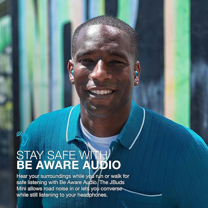 JLab JBuds Mini True Wireless Bluetooth Earbuds + Charging Case, Teal, IP55 Sweat and Dust Proof, Bluetooth Multipoint, Be Aware Audio, 3 EQ Sound Settings, Crystal Clear Calls