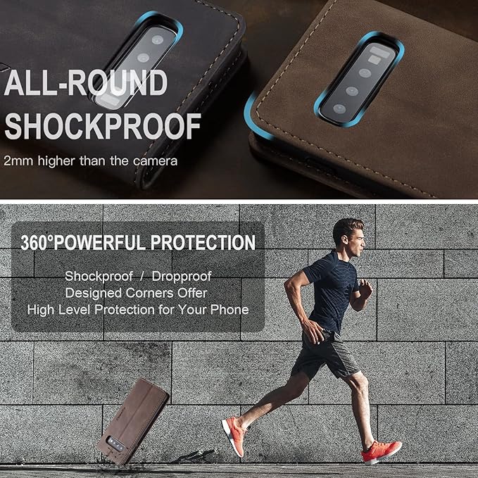 for Samsung Galaxy S10 Plus Case, Flip Wallet Leather Case with Card Holder Magnetic Closure Shockproof Kickstand Protective Phone Cases Cover for Samsung S10 Plus,Coffee