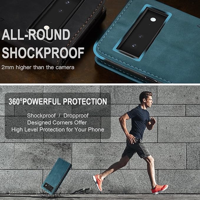 for Google Pixel 6 Case, Flip Wallet Leather Case with Card Holder Magnetic Closure Shockproof Kickstand Protective Phone Cases Cover for Google Pixel 6,Blue-Green