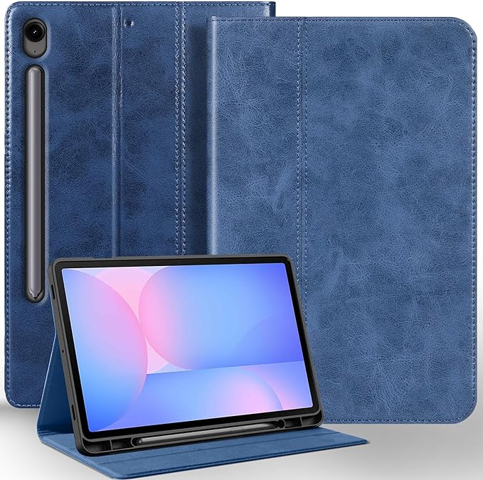for Samsung Galaxy Tab S10 FE Plus+ 13.1 inch Case with S Pen Holder 2025(Model:SM-X620/X626) Genuine Leather Cover Protective Shell,Blue