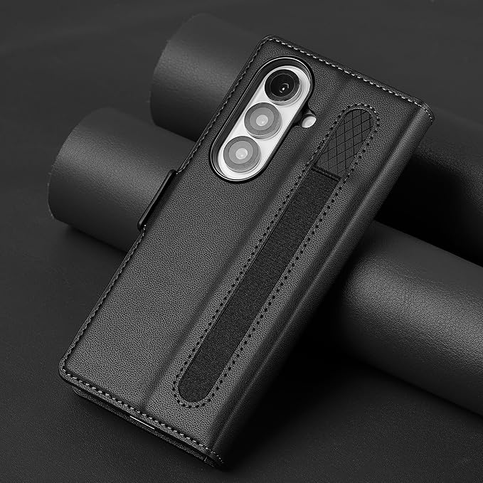 HXY Wallet Case for Samsung Galaxy Z Fold 7 with S Pen Holder, PU Leather Magnetic Flip Case for Men Women with Card Holder Kickstand Shockproof Protection Case for Galaxy Z Fold 7 2025 (Black)