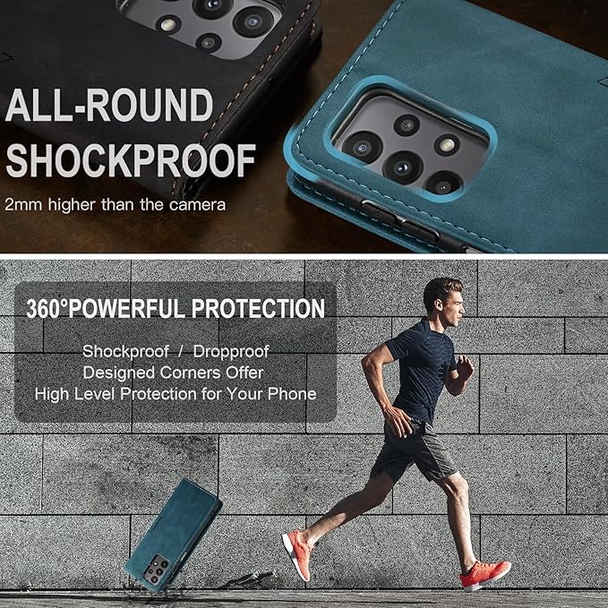 for Samsung Galaxy A23 5G/4G Case, Flip Wallet Leather Case with Card Holder Magnetic Closure Shockproof Kickstand Protective Phone Cases Cover for Samsung A23,Blue-Green