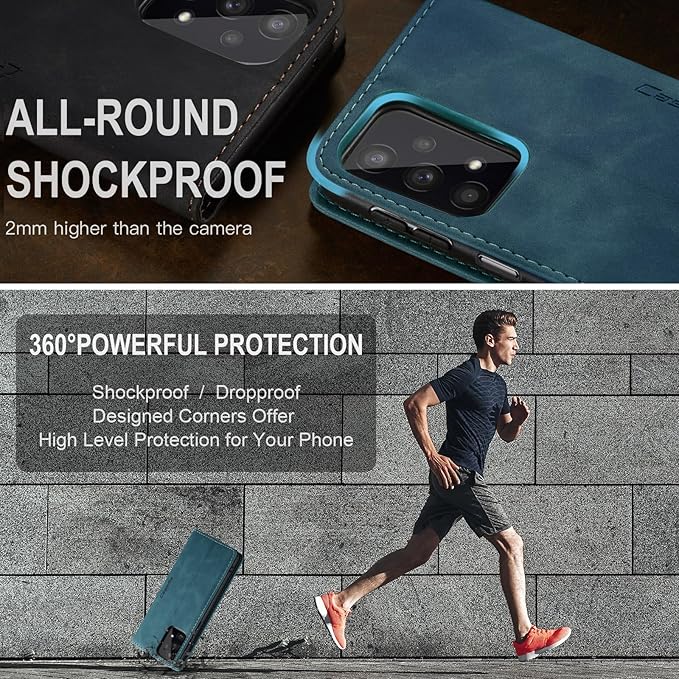 for Samsung Galaxy A32 5G Case, Flip Wallet Leather Case with Card Holder Magnetic Closure Shockproof Kickstand Protective Phone Cases Cover for Samsung A32 5G,Blue-Green