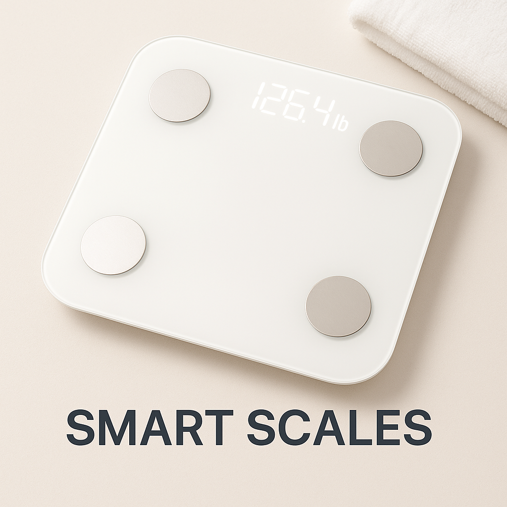 Digital smart scale measuring weight, BMI, and body fat