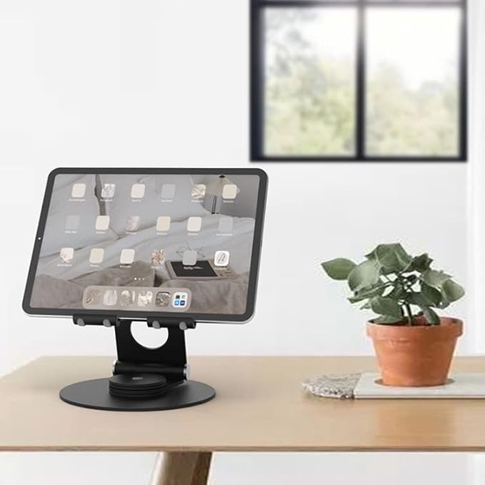 KABCON Swivel Tablet Stand, Aluminum Portable 360°Rotating Holder for Desk,Business,Kitchen,Desktop,Table Stand for iPad Pro 9.7,10.5,12.9/Air Mini,Tab,Fire,Nexus,E-Reader-Black