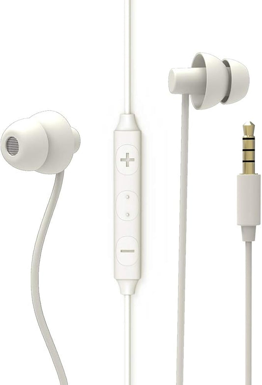 MAXROCK Sleep Earbuds, Ultra-Soft Comfortable Noise Isolating Earplugs Workout Headphones in-Ear Earphones w/Mic & Volume Control - Perfect for Side Sleeper Air Travel, Meditation & Insomnia(White)