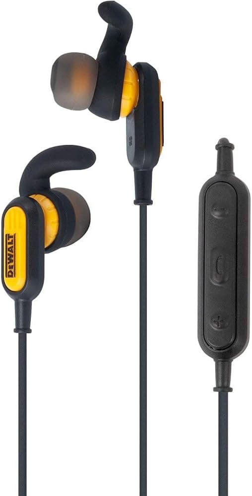 DEWALT Heavy Duty Neckband Bluetooth Earbuds, Wireless Bluetooth 5.2 Headphones w/Microphone, Lightweight Comfort, IP56 Waterproof, Deep Bass Strong Beat, 20H Playtime, Jobsite Behind-Neck Earphones