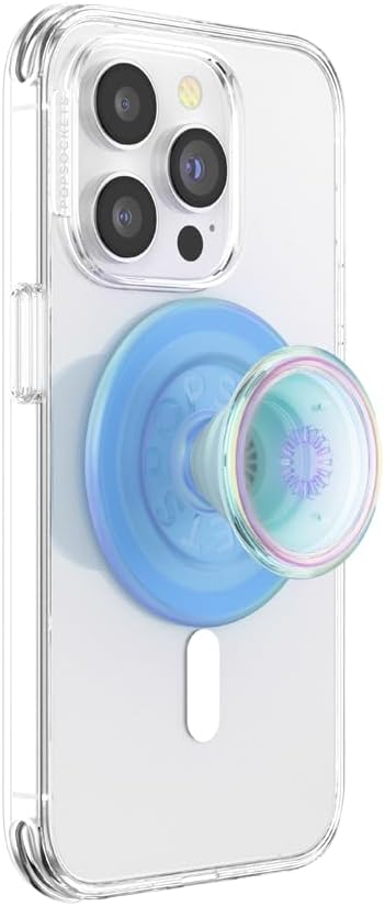 PopSockets Phone Grip for MagSafe with Kickstand, Magnetic Stand, Swappable Top, Secure Hold for iPhone MagSafe Cases, Phone & Tablet Grip - Blue Opalescent Translucent