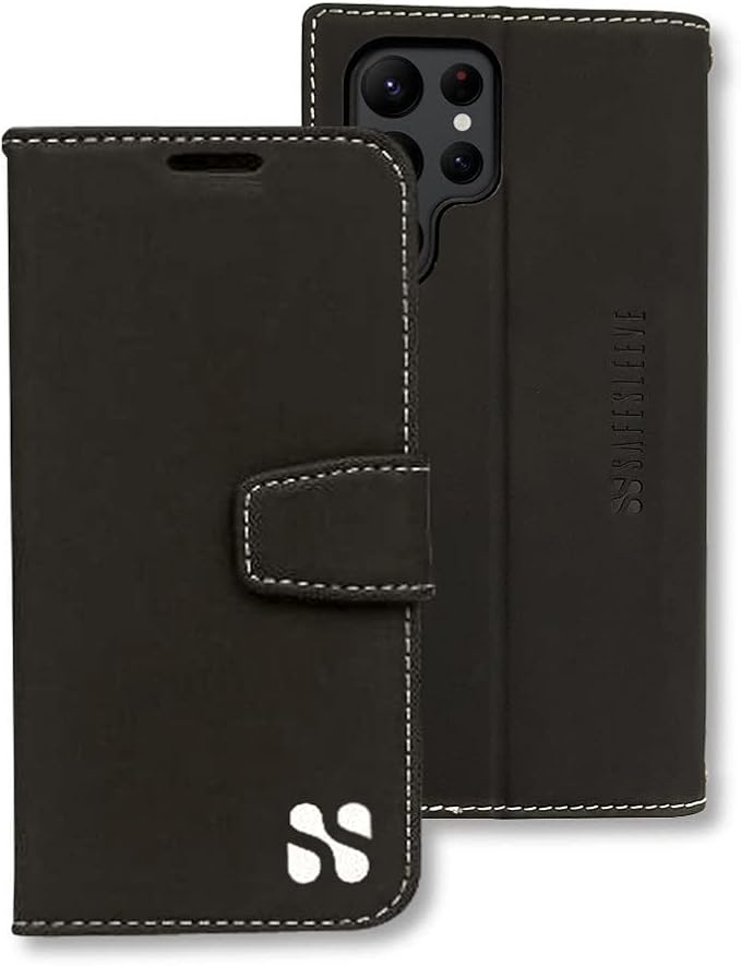 SafeSleeve EMF Protection Anti Radiation Samsung Galaxy Case: Galaxy S24 Ultra RFID EMF Blocking Wallet Cell Phone Case (Black)