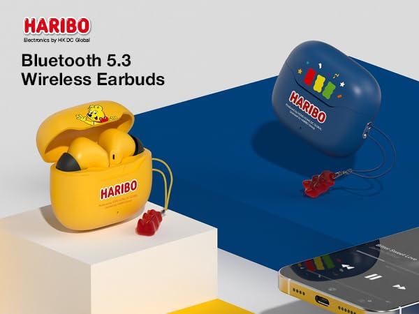 Haribo Wireless Earbuds, Bluetooth 5.3 TWS, 13mm Bass Driver, ENC Noise Reduction, IPX4, USB-C Charging, Gummy Bear Style