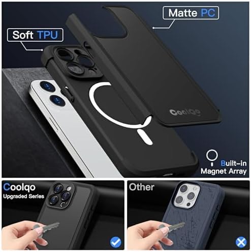 COOLQO Magnetic for iPhone 12 Pro Case, Compatible with MagSafe, Dual Layer Design Military Grade Protection, Translucent Matte Scratch-Resistant Back Protective Shockproof Phone Case, Black