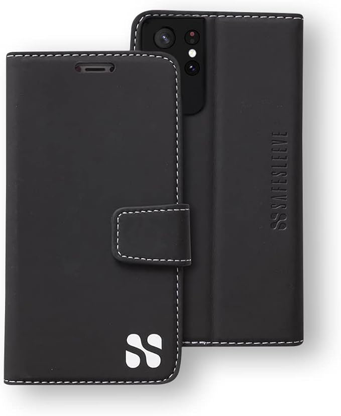SafeSleeve EMF Protection Anti Radiation Samsung Galaxy Case: Galaxy S23 Ultra RFID EMF Blocking Wallet Cell Phone Case (Black)