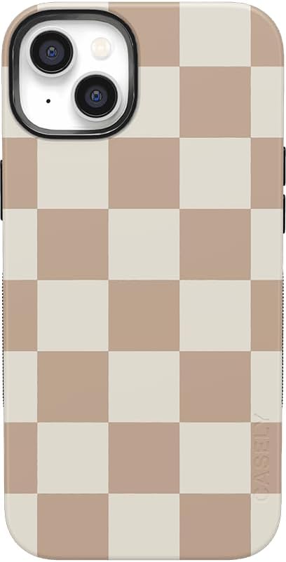 Casely iPhone 14 Case | Fit Check | Neutral Checkerboard Checkered | Compatible with MagSafe | Bold Protective Design