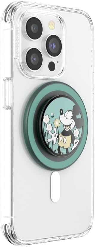 PopSockets Phone Grip for MagSafe with Kickstand, Magnetic Stand, Swappable Top, Secure Hold for iPhone MagSafe Cases, Phone & Tablet Grip, Disney - Enamel Tonal Flower Mickey