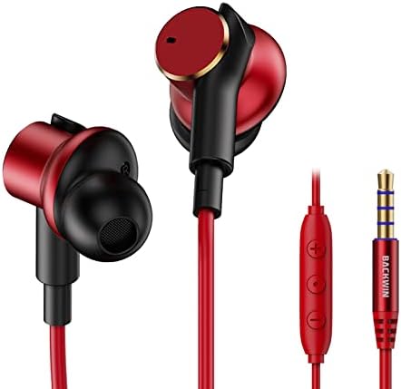 Wired Earbuds Dual-Drive Iron Ring in-Ear Headphones with mic Hi-Res immersive Sound Heavy bass Noise Isolation Earphones bass Boost,High Fidelity 3.5mm Jack Ear Buds Noise-Cancelling (Red)