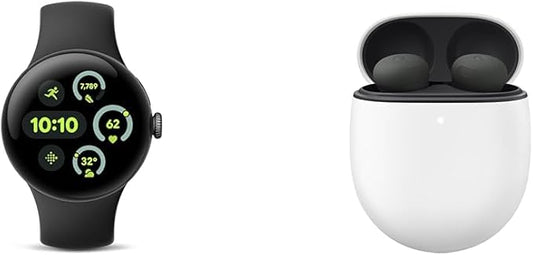 Google Bundle - Pixel Watch 3 (Matte Black Aluminum Case - Obsidian Band - 41mm LTE) & Pixel Buds Pro 2 Earbuds (Hazel)