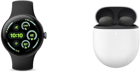 Google Bundle - Pixel Watch 3 (Matte Black - Obsidian Band - 45mm WiFi) & Pixel Buds Pro 2 Earbuds (Hazel)