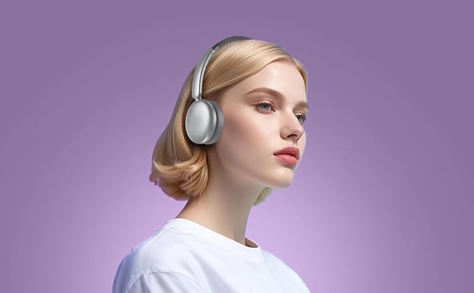 LORELEI Q60 Wireless Bluetooth On Ear Headphones，Built-in Micphone, 40 Hours Up Battery Life, Lightweight ，Bass Mode, Memory Earmuffs (Silver)