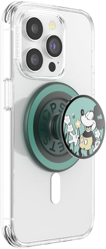 PopSockets Phone Grip for MagSafe with Kickstand, Magnetic Stand, Swappable Top, Secure Hold for iPhone MagSafe Cases, Phone & Tablet Grip, Disney - Enamel Tonal Flower Mickey