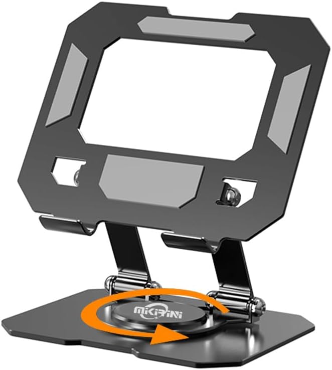 Dual 360° Rotating Tablet Stand Holder for Desk with Carbon Steel Base, Table Tablet Support with Dual Rod Adjustable Compatible for iPad Pro 13 12 11 Air Mini 5 4 3 (Black)