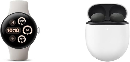 Google Bundle - Pixel Watch 3 (Polished Silver - Porcelain Band - 41mm LTE) & Pixel Buds Pro 2 Earbuds (Hazel)