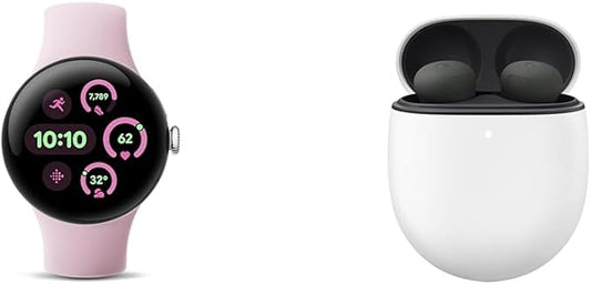 Google Bundle - Pixel Watch 3 (Polished Silver - Rose Quartz Band - 41mm WiFi) & Pixel Buds Pro 2 Earbuds (Hazel)