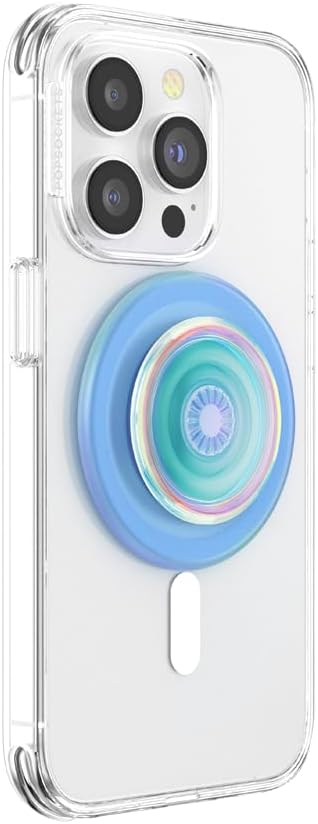 PopSockets Phone Grip for MagSafe with Kickstand, Magnetic Stand, Swappable Top, Secure Hold for iPhone MagSafe Cases, Phone & Tablet Grip - Blue Opalescent Translucent