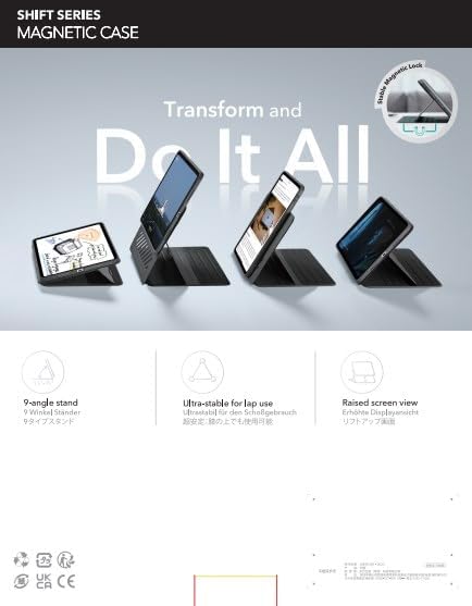 ESR for iPad Pro 13 Inch Case M4(2024), iPad Pro 13 Rotating Case with Removable Magnetic Cover, Adjustable Portrait/Landscape Stand with Raised Screen View, 9 Standing Angles, Shift Series, Pink