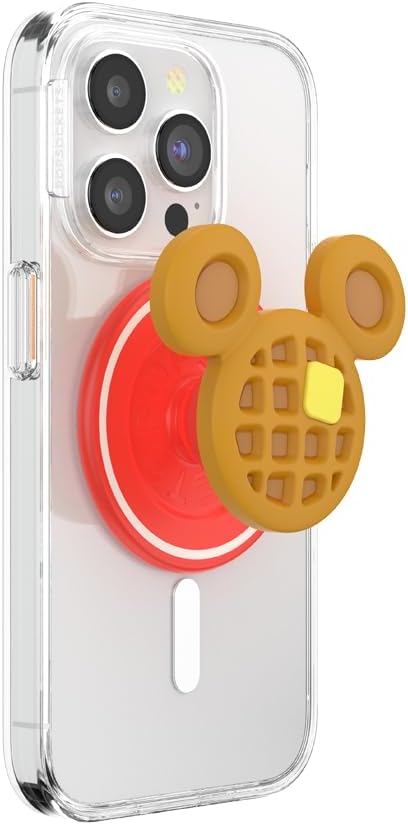 PopSockets Phone Grip for MagSafe with Kickstand, Magnetic Stand, Swappable Top, Secure Hold for iPhone MagSafe Cases, Phone & Tablet Grip, Disney - Mickey Waffle