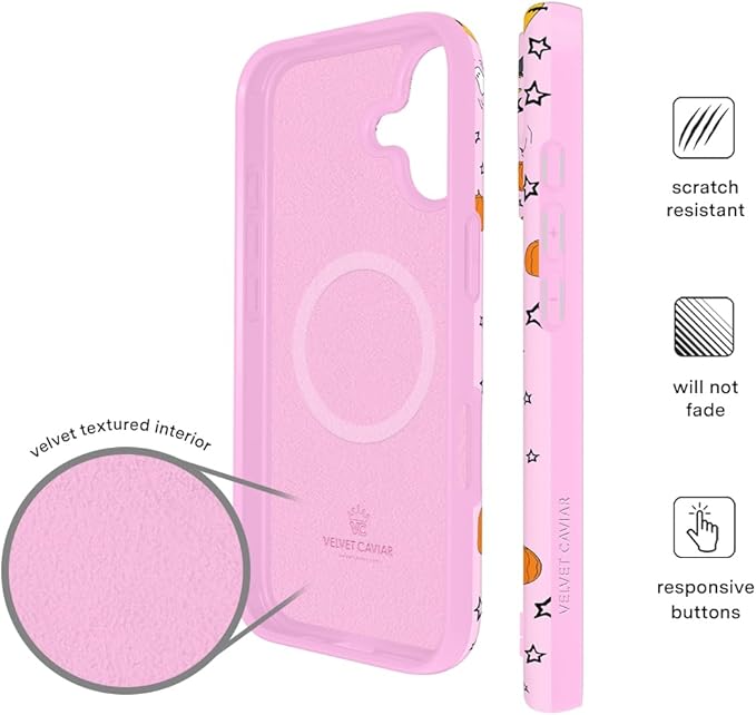 VELVET CAVIAR Case for iPhone 17 | Compatible with MagSafe | 10ft Drop Tested | Protective Designer Cases | Pink Pumpkin Snoopy