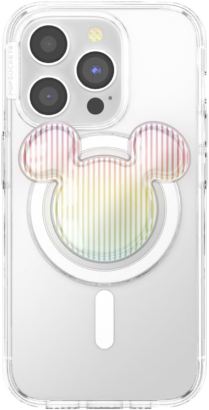 PopSockets Phone Grip for MagSafe with Kickstand, Magnetic Stand, Swappable Top, Secure Hold for iPhone MagSafe Cases, Phone & Tablet Grip, Disney - Airbag Sherbert Mickey Stripe