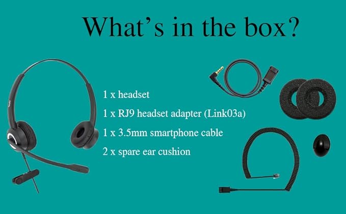 Office Phone Headset HD Voice for Aastra Allworx AltiGen Digium IPitomy Telephones, RJ9 & 3.5mm Adapter Cable (Binaural)