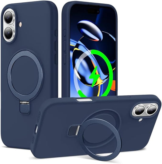 ZHK Liquid Silicone Designed for iPhone 17 Case with Magnet Stand, [Precise Camera Lens Protection][Mil-Grade Drop Shockproof][Soft Anti-Scratch Microfiber Lining] Slim Fit Cover, Navy Blue