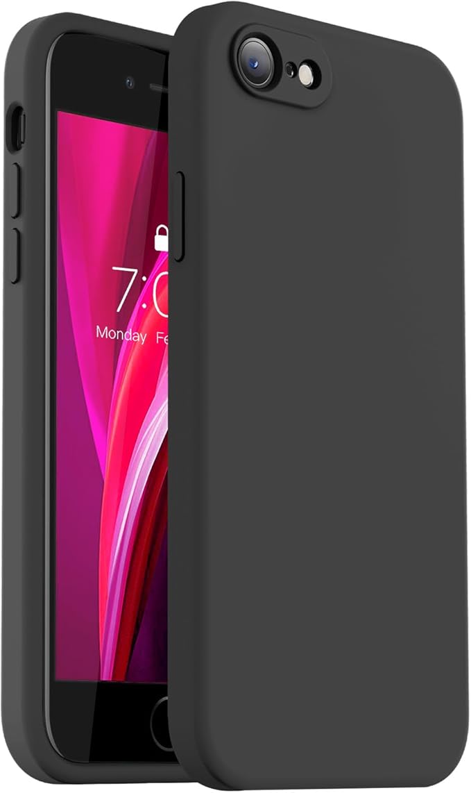 Vooii for iPhone SE Case 2022/3rd/2020,iPhone 8/7 Case, Upgraded Liquid Silicone with [Flat Edges] [Camera Protection] [Soft Anti-Scratch Microfiber Lining] Phone Case for iPhone SE - Black