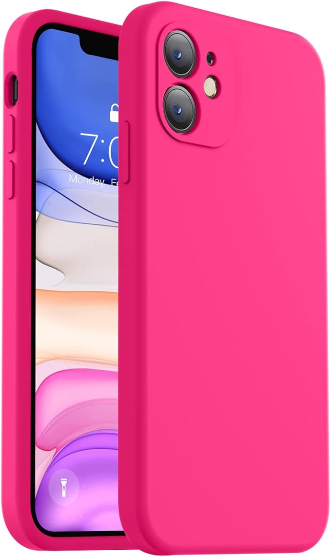 Vooii Compatible with iPhone 11 Case, Upgraded Liquid Silicone with [Flat Edges] [Camera Protection] [Soft Anti-Scratch Microfiber Lining] Phone Case for iPhone 11 6.1 inch - Hot Pink
