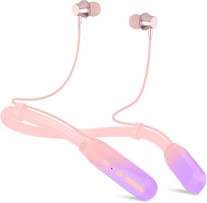 Neckband Bluetooth Headphones, 200H Extra Long Playtime Wireless Stereo Neckband Earbuds with Microphone, Waterproof Balanced Armature Drivers in Ear Headset for Sports/Workout (Pink-Purple)