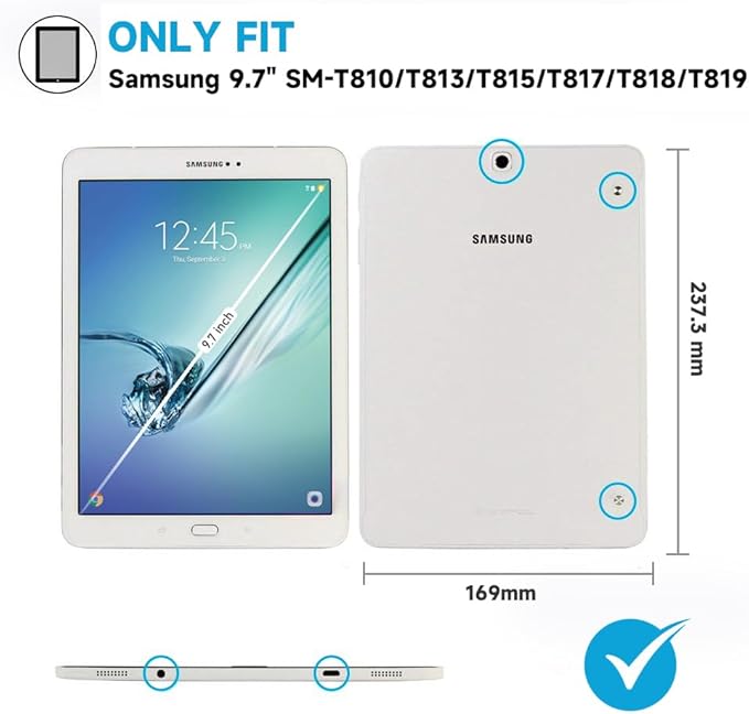 Galaxy Tab S2 9.7 Case - Dropproof Shockproof Heavy Duty Tablet Cover Rotatable Kickstand Handle Stand Hand Strap Shoulder Belt Carrying Case for Samsung SM-T810/T813/T815/T817/T818/T819 9.7" Black