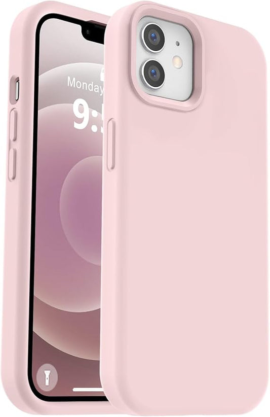 Vooii Compatible with iPhone 12 Case/iPhone 12 Pro Case, Liquid Silicone Upgrade [Soft Anti-Scratch Microfiber Lining] [Shockproof Drop Protection] Phone Case 6.1 inch - Chalk Pink