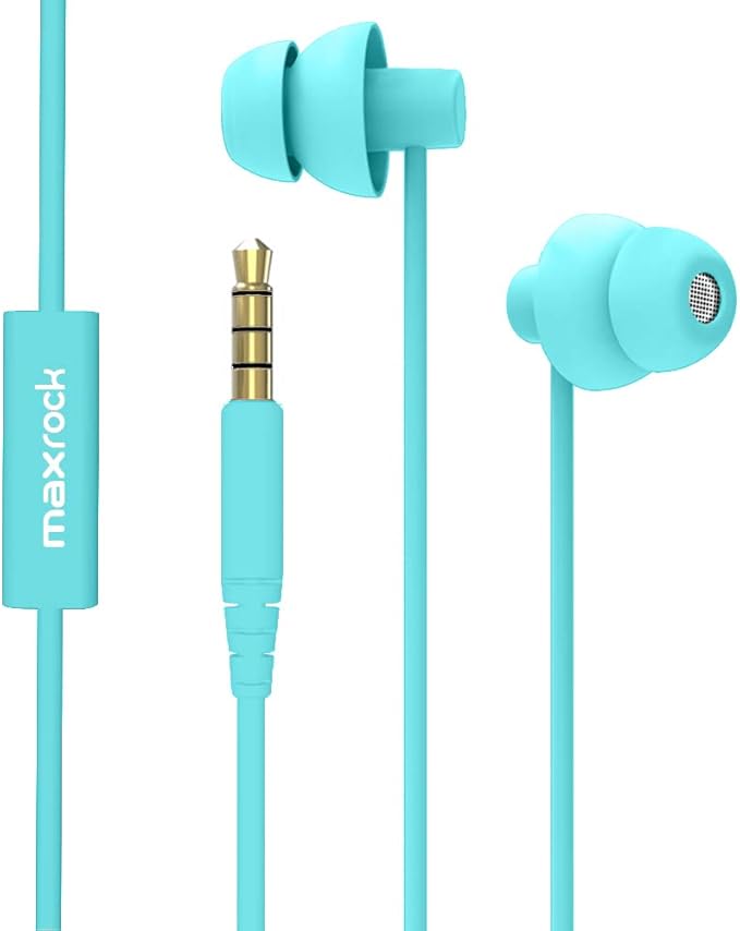 MAXROCK Sleep Earbuds,Ultra Soft Lightweight Sleep Earphones Headphones with Volume Control and Mic for Insomnia, Side Sleeper, Snoring, Air Travel, Meditation & Relaxation (Acid Blue)