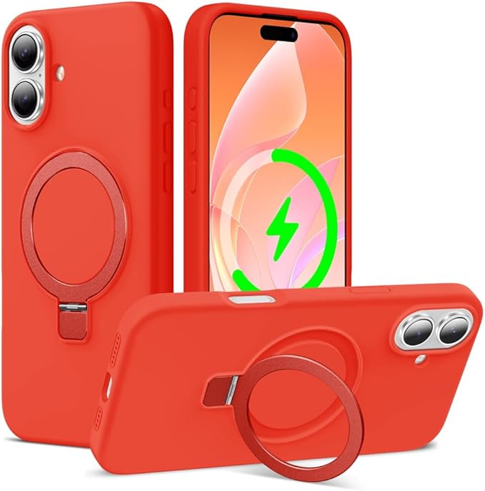 ZHK Liquid Silicone Designed for iPhone 17 Case with Magnet Stand, [Precise Camera Lens Protection][Mil-Grade Drop Shockproof][Soft Anti-Scratch Microfiber Lining] Slim Fit Cover, Red
