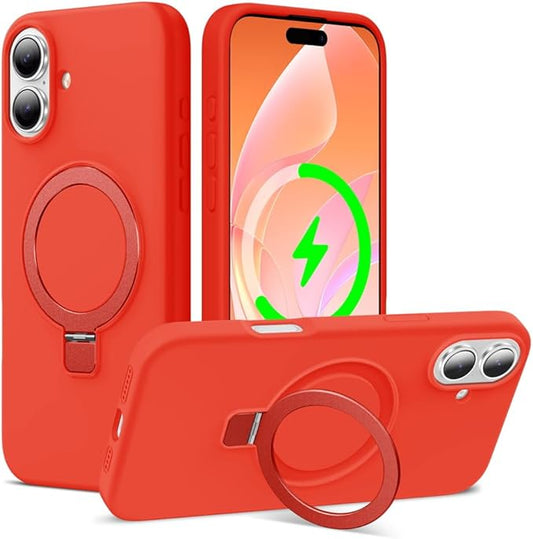 ZHK Liquid Silicone Designed for iPhone 17 Case with Magnet Stand, [Precise Camera Lens Protection][Mil-Grade Drop Shockproof][Soft Anti-Scratch Microfiber Lining] Slim Fit Cover, Red