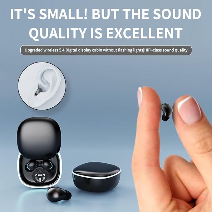 Sleep Ear Buds, True Wireless Earbuds, 2025 Ultra-Mini Bluetooth 5.4 Earbuds for Side Sleepers, Hi-Fi Stereo 3D Bass Noise Cancelling Bluetooth Headphones, Comfortable Invisible-White
